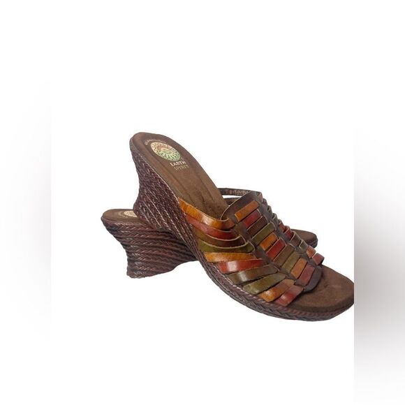 Earth Spirit Birch Wedge Heel Sandals Leather Strappy Slip On Shoes Multicolor - Picture 3 of 9